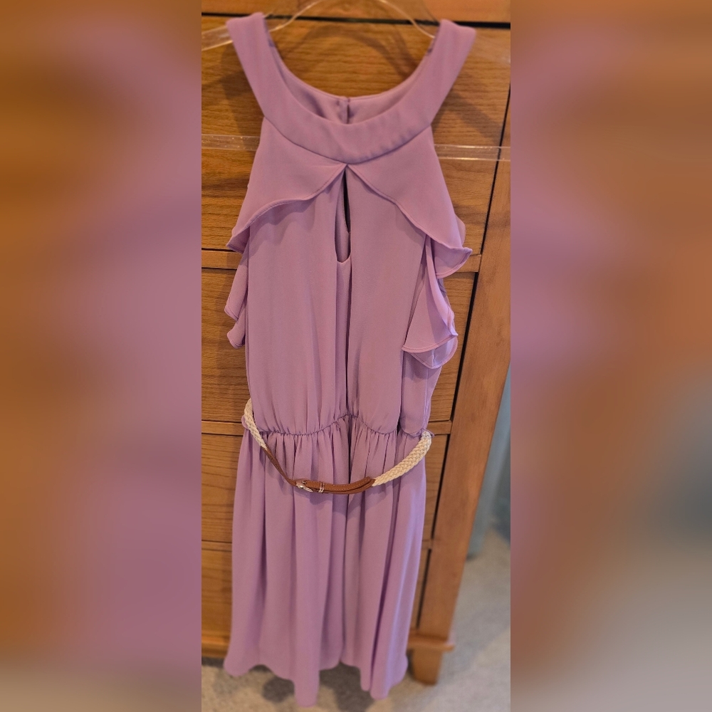 💜 A. Byer, Women's Lavender Ruffle Dress with Braided Belt,Like New! Juniors S